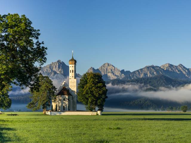 Blick über die Wiese auf  Schwangau